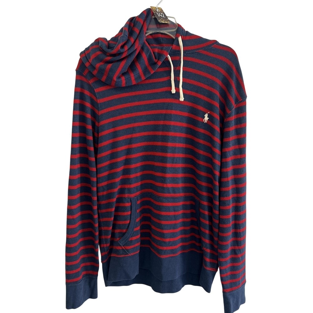 Vintage 90's Polo Ralph Lauren Hoodie Mens L Blue Red Striped Y2K Pullover - Picture 15 of 16